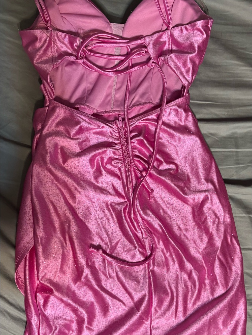 Women's Pink Satin Slip Dress with Lace-Up Back